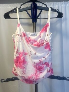 Terranova - White Cowl Neck Tank with Pink Floral Print